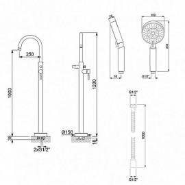 Mitigeur colonne MT4 dimensions